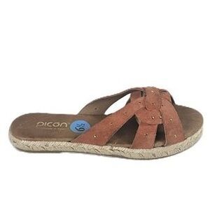 Picon Suede Slide Sandal Tan Gold Studs Espadrille Size 6.5 Spain
